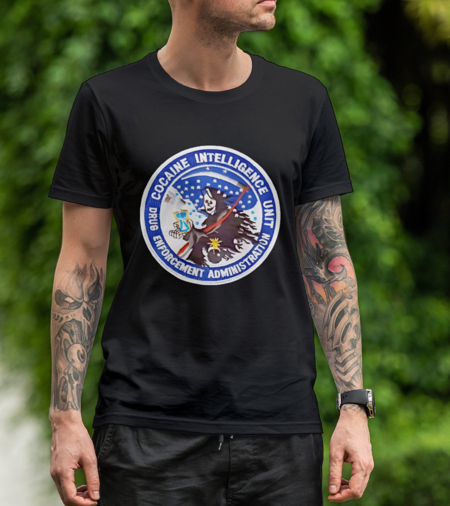 Cocaine Intelligence Unit Drug Enforcement Administration Grim Reaper Holding Hourglass Patch T-Shirt