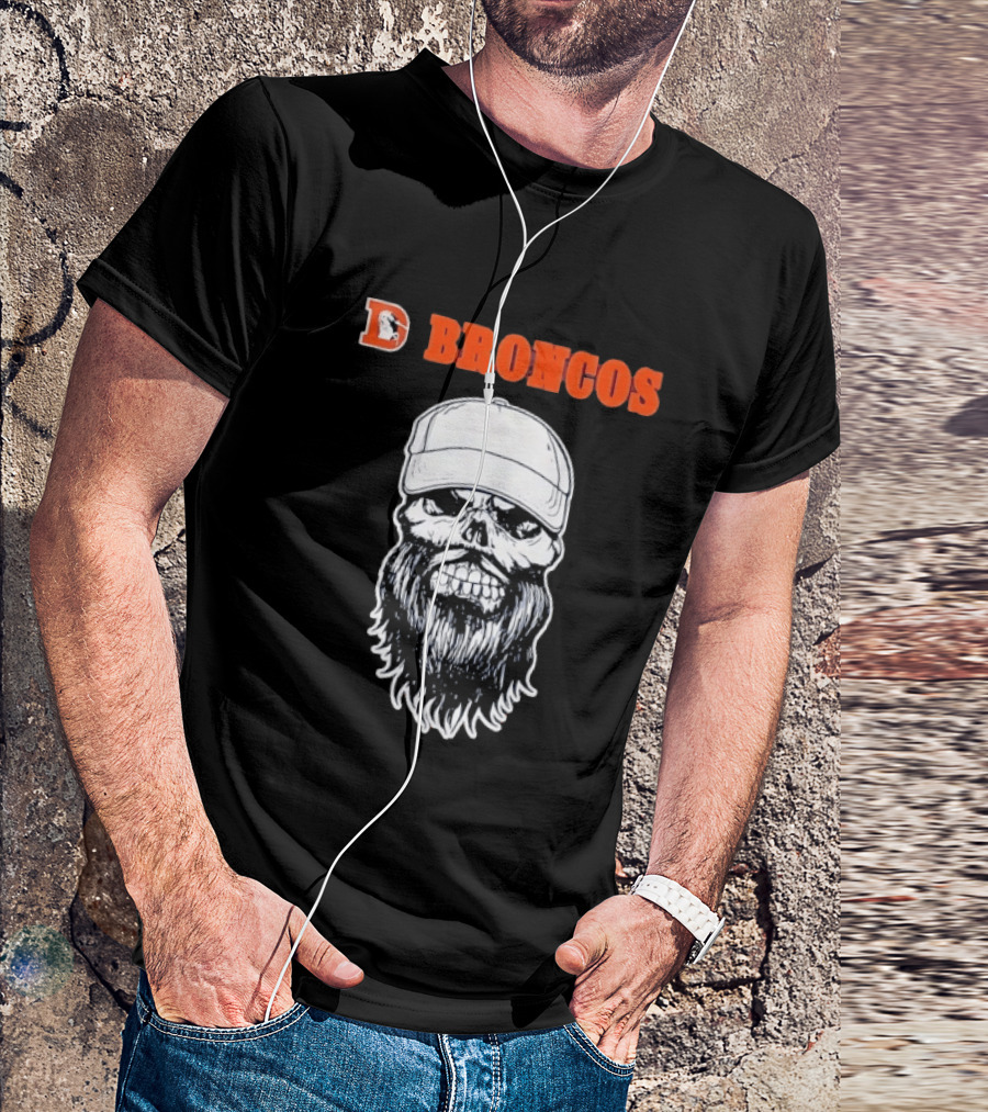 Broncos Bearded Skull With Cap Football Fan T-Shirt
