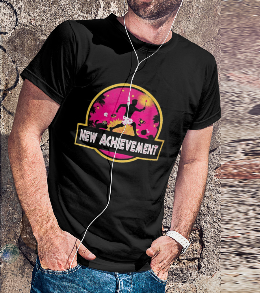 New Achievement Gaming Gamer Video Game Silhouette With Cat And Trophy T-Shirt