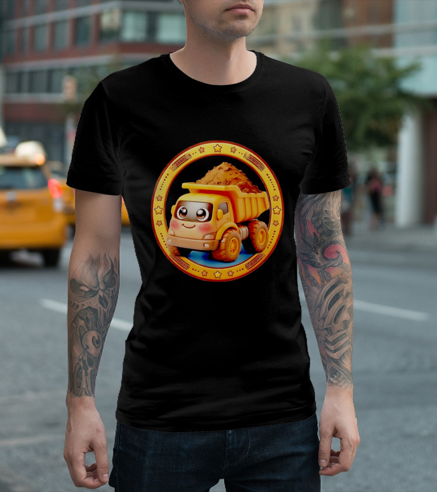 Yellow Dump Truck With Dirt Cute Construction Vehicle With Stars T-Shirt