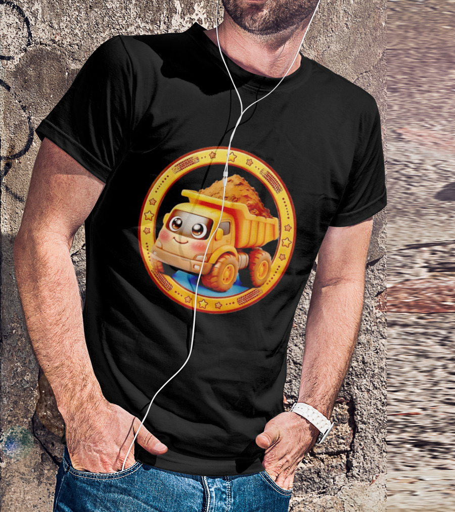 Yellow Dump Truck With Dirt Cute Construction Vehicle With Stars T-Shirt