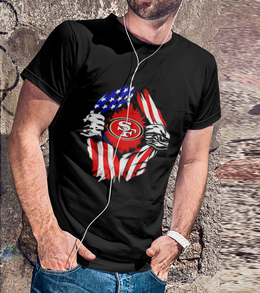 San Francisco 49ers SF American Flag Ripped Chest T-Shirt