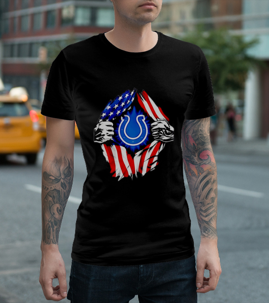 Indianapolis Colts American Flag Ripped Chest T-Shirt