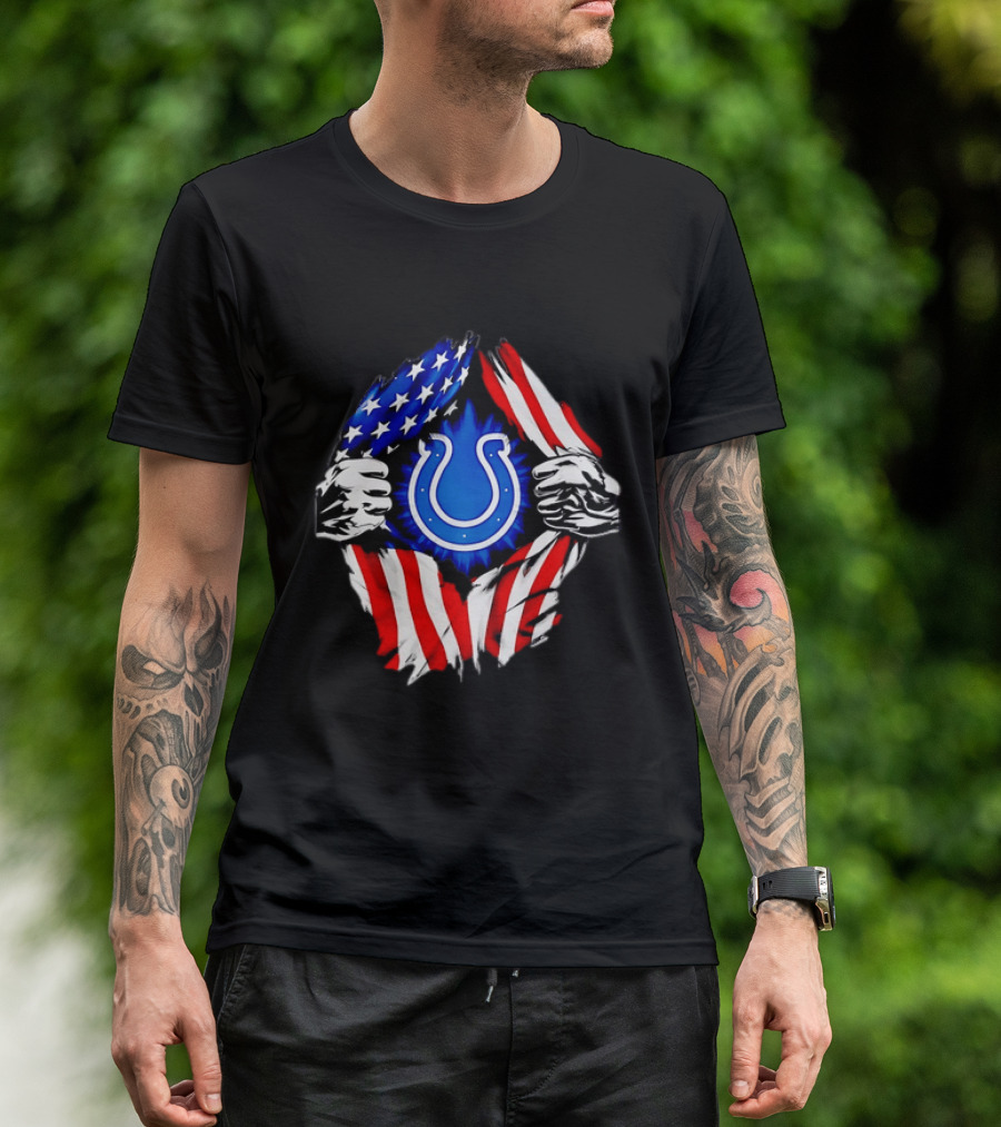 Indianapolis Colts American Flag Ripped Chest T-Shirt