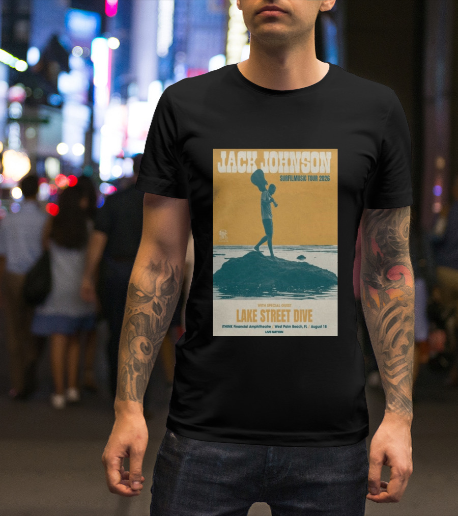 Jack Johnson Surfilmusic Tour 2026 Lake Street Dive ITHINK Financial Amphitheatre West Palm Beach August 18 T-Shirt