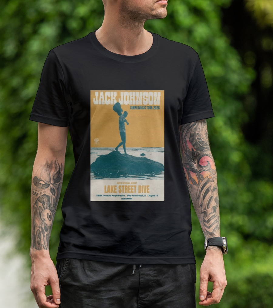 Jack Johnson Surfilmusic Tour 2026 Lake Street Dive ITHINK Financial Amphitheatre West Palm Beach August 18 T-Shirt
