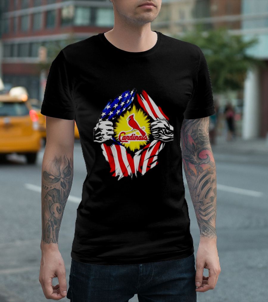 St Louis Cardinals Ripped American Flag Chest Baseball Fan Gear T-Shirt