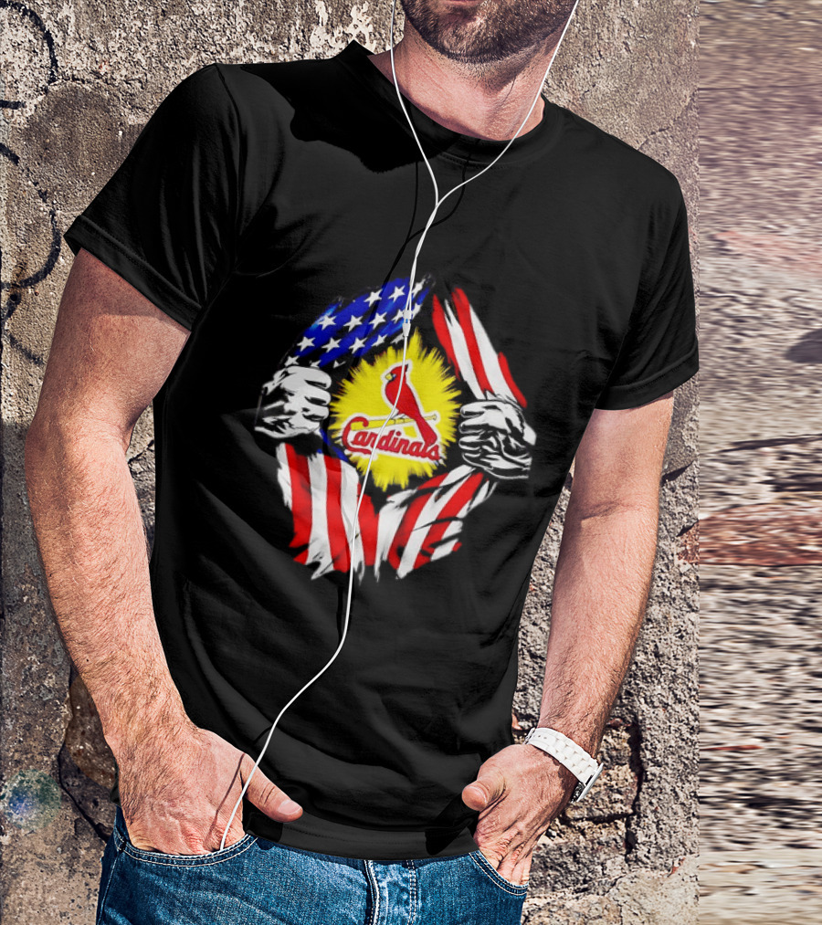 St Louis Cardinals Ripped American Flag Chest Baseball Fan Gear T-Shirt