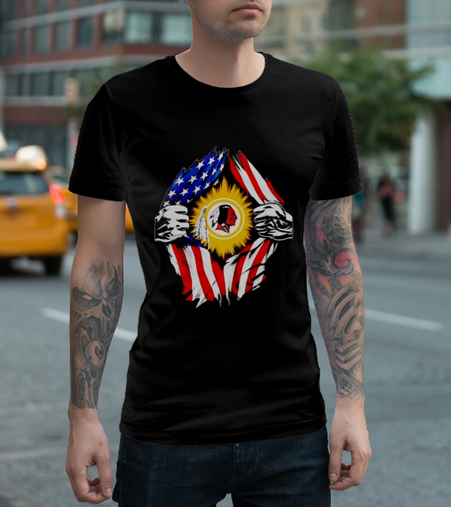 Washington Redskins American Flag Ripped Chest T-Shirt