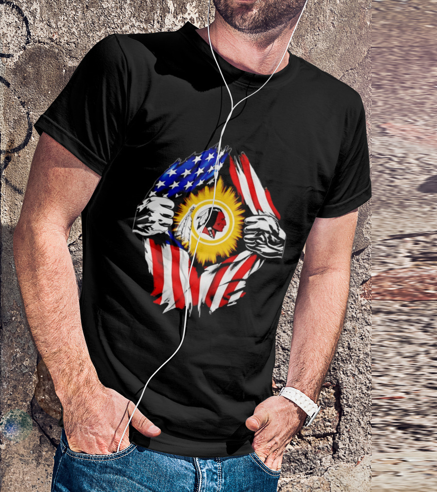 Washington Redskins American Flag Ripped Chest T-Shirt