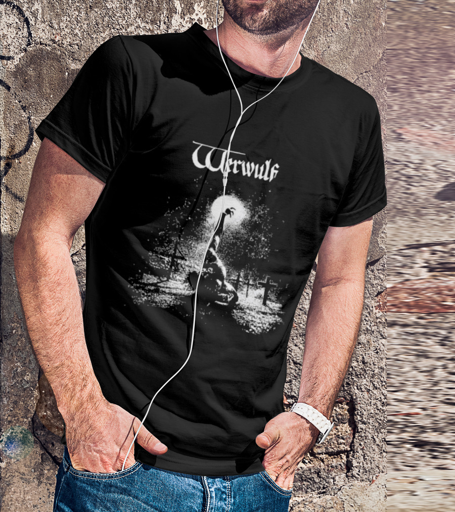 Werwulf Devoureth All Mankynde Black Metal Crosses And Moonlit Scene T-Shirt