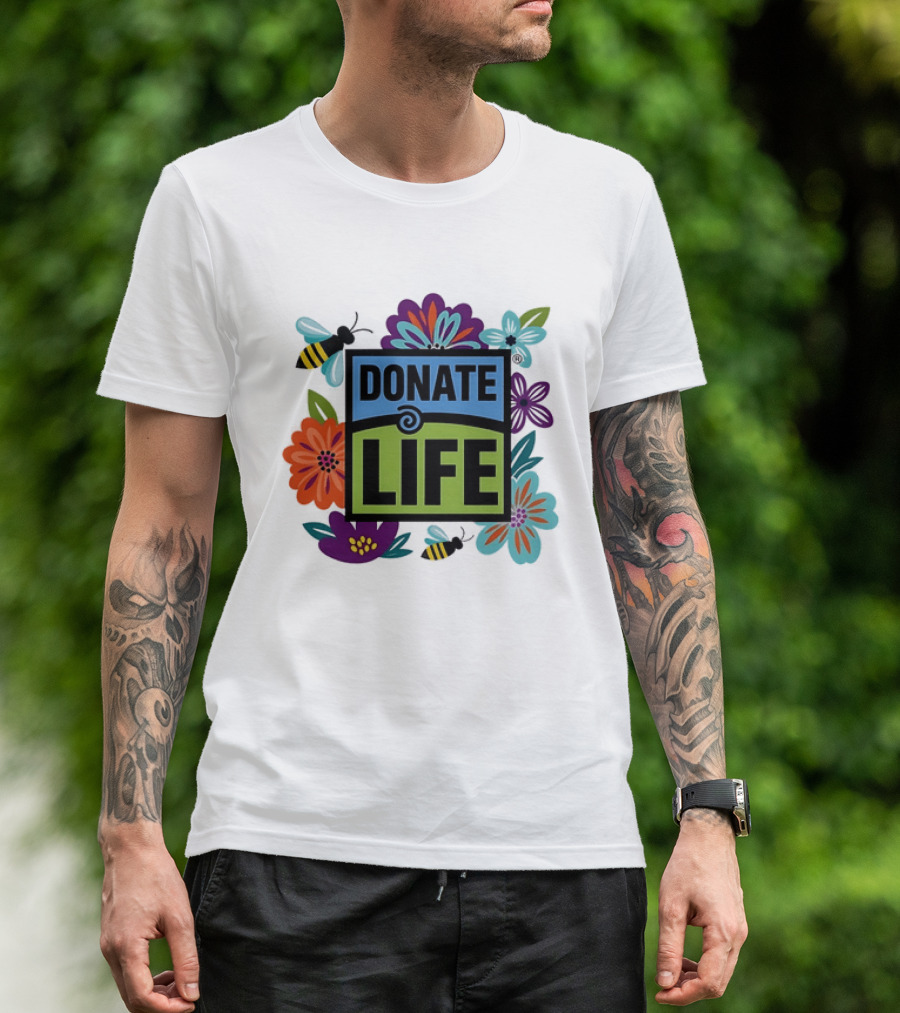 Donate Life Floral Bee Awareness Organ Donation Colorful Flowers T-Shirt