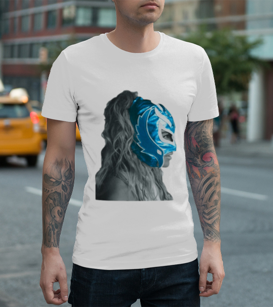 Karol G Store Limited Edition Cream Blue Luchador Mask T-Shirt