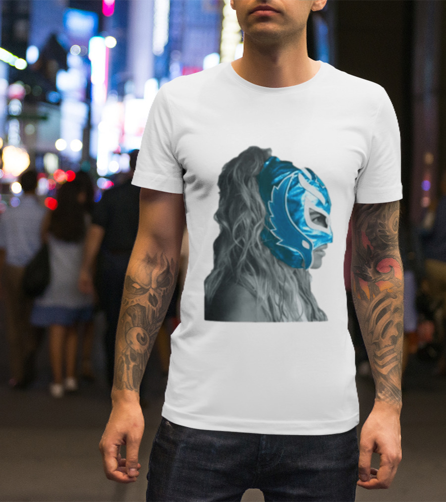 Karol G Store Limited Edition Cream Blue Luchador Mask T-Shirt