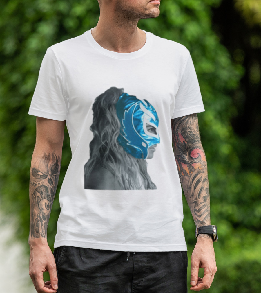 Karol G Store Limited Edition Cream Blue Luchador Mask T-Shirt