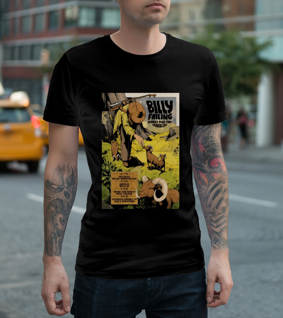 Billy Failing Summer Road Trip Colorado 2026 Dillon Amphitheater Belly Up Mesa Theater Lulu's Downtown T-Shirt