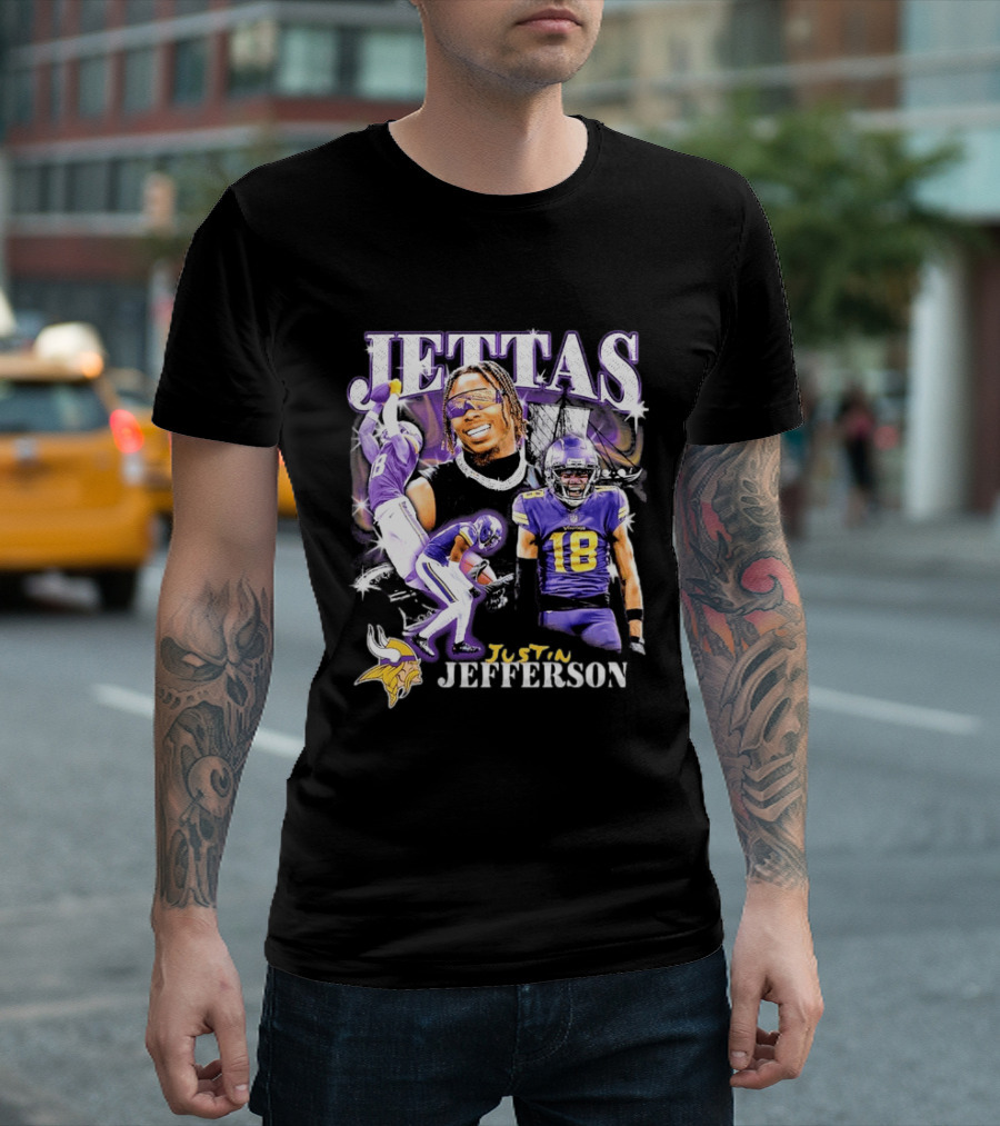 Fanatics Black Jettas Justin Jefferson Minnesota Vikings Notorious Player T-Shirt