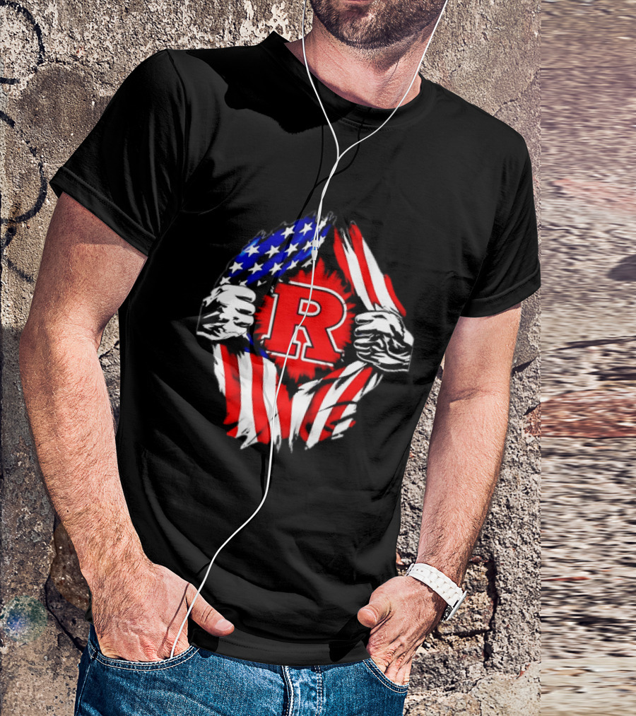 Rutgers Scarlet Knights American Flag R T-Shirt