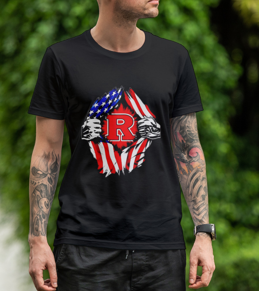 Rutgers Scarlet Knights American Flag R T-Shirt