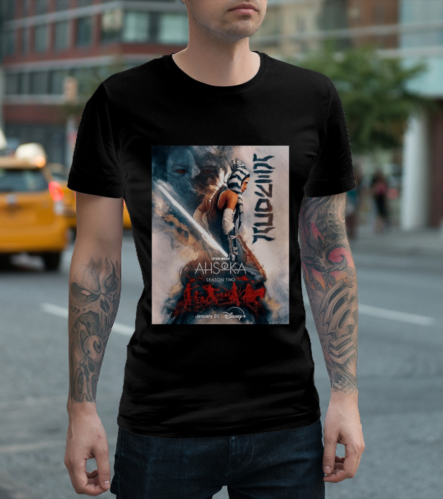 Star Wars Ahsoka Season 2 Premiering January 20 Disney Plus Featuring Lightsaber And Characters T-Shirt