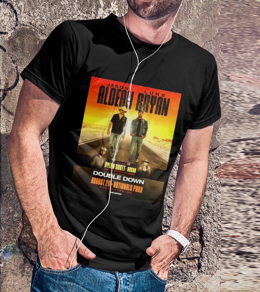 Jason Aldean Luke Bryan Double Down August 20 Nationals Park Washington D.C. With Dylan Scott Dasha Dee Jay Silver Dj Rock Live Nation T-Shirt