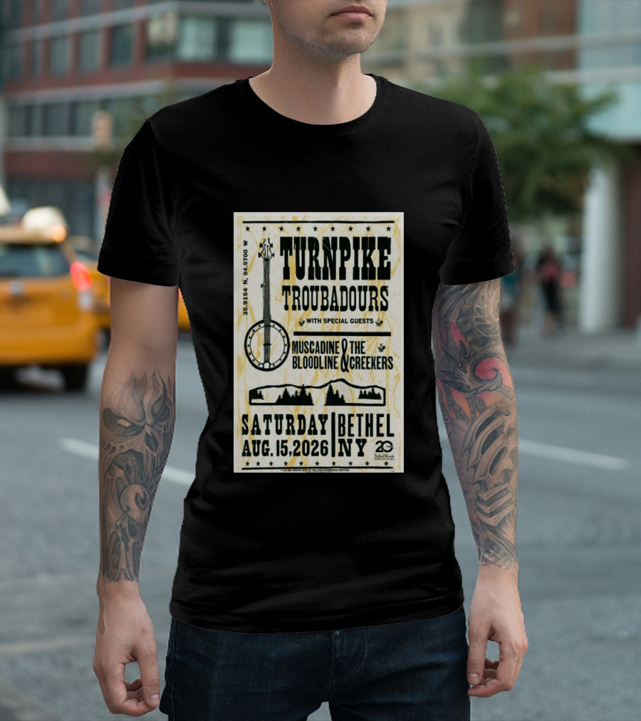 Turnpike Troubadours Bethel Woods 2026 With Muscadine Bloodline The Creekers August 15 Concert T-Shirt