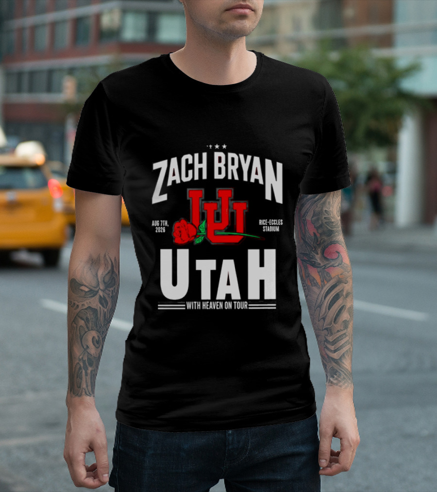 Zach Bryan Utah Rice Eccles Stadium Aug 7th 2026 With Heaven On Tour Red Rose JJJ T-Shirt