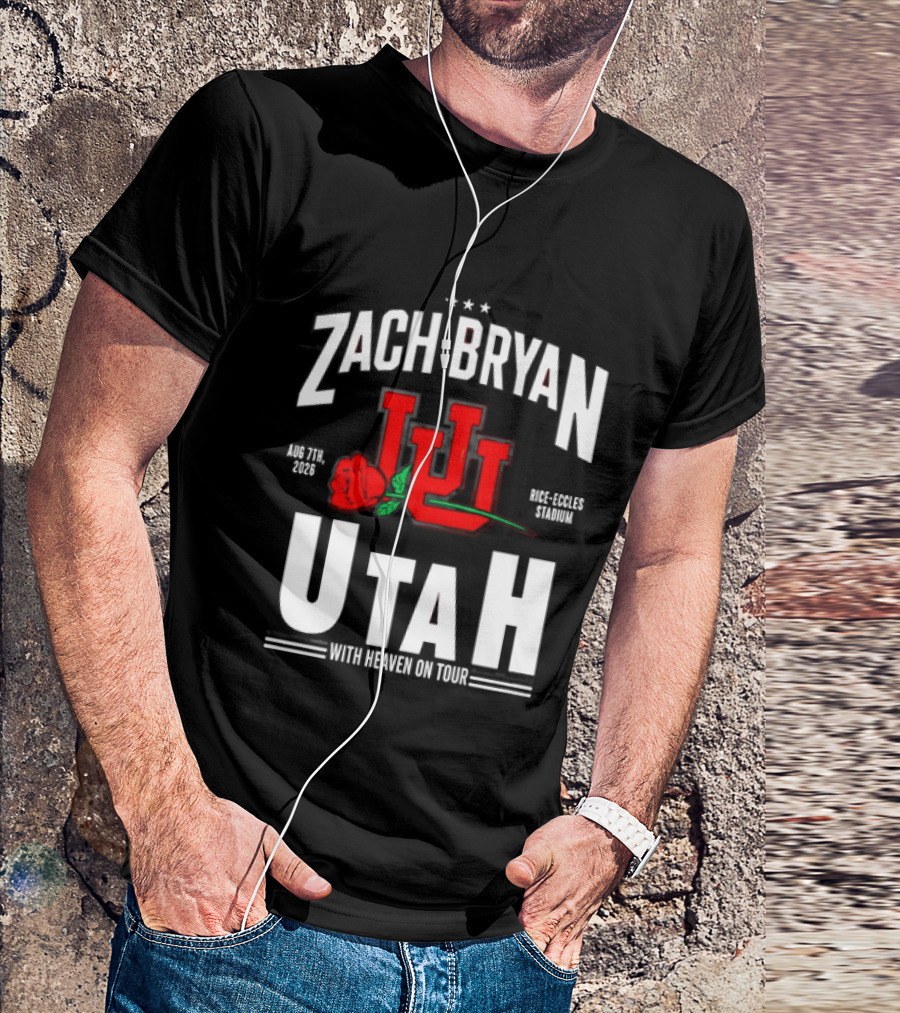 Zach Bryan Utah Rice Eccles Stadium Aug 7th 2026 With Heaven On Tour Red Rose JJJ T-Shirt