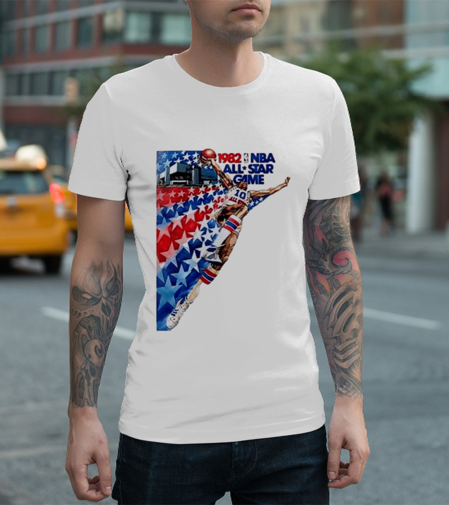 1982 NBA All Star Game Dunking Pose With Stars And Stripes T-Shirt