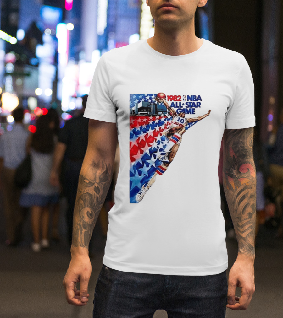 1982 NBA All Star Game Dunking Pose With Stars And Stripes T-Shirt