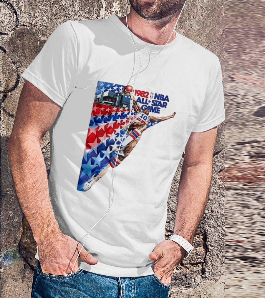 1982 NBA All Star Game Dunking Pose With Stars And Stripes T-Shirt