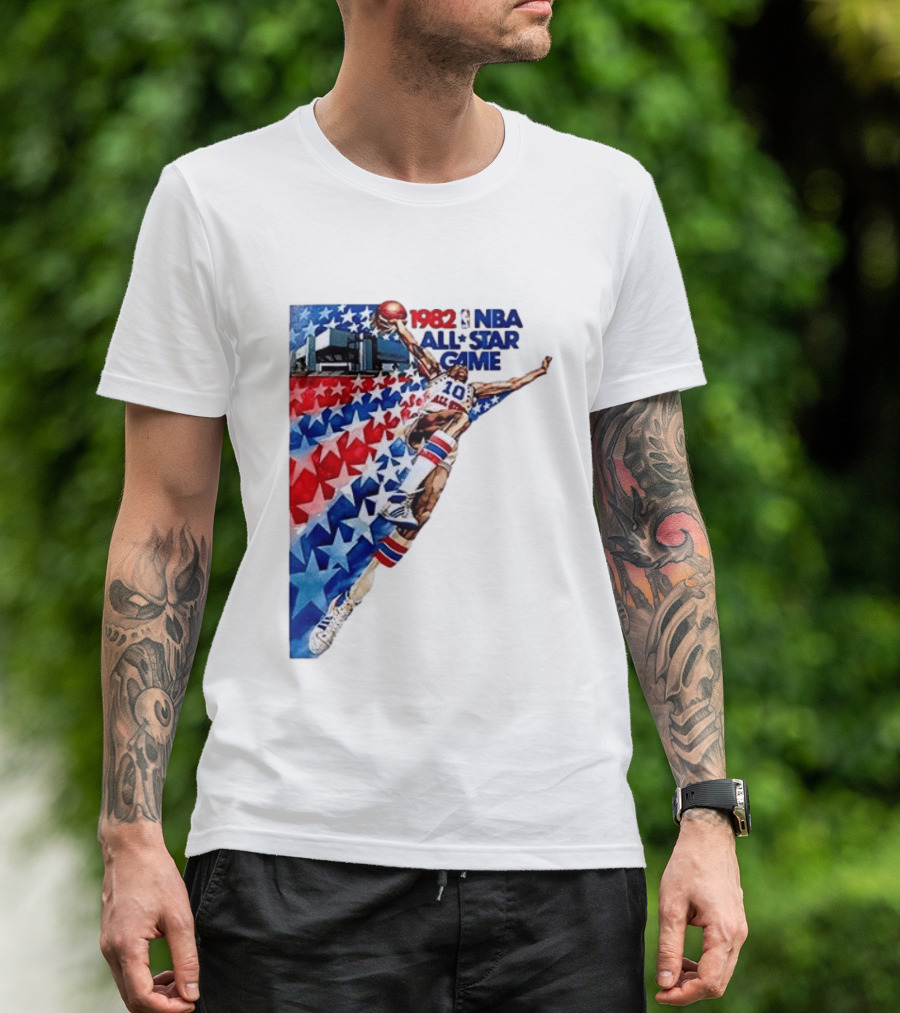 1982 NBA All Star Game Dunking Pose With Stars And Stripes T-Shirt