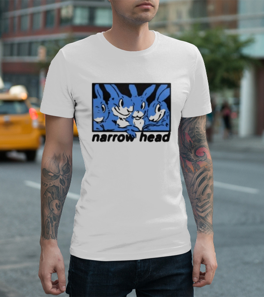 Narrow Head Four Rabbits Blue Black White T-Shirt