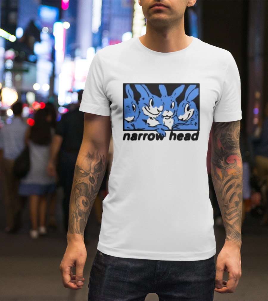 Narrow Head Four Rabbits Blue Black White T-Shirt