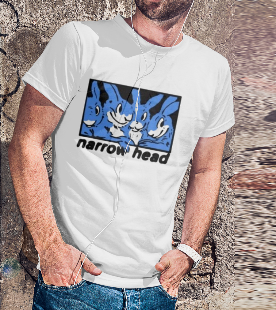 Narrow Head Four Rabbits Blue Black White T-Shirt