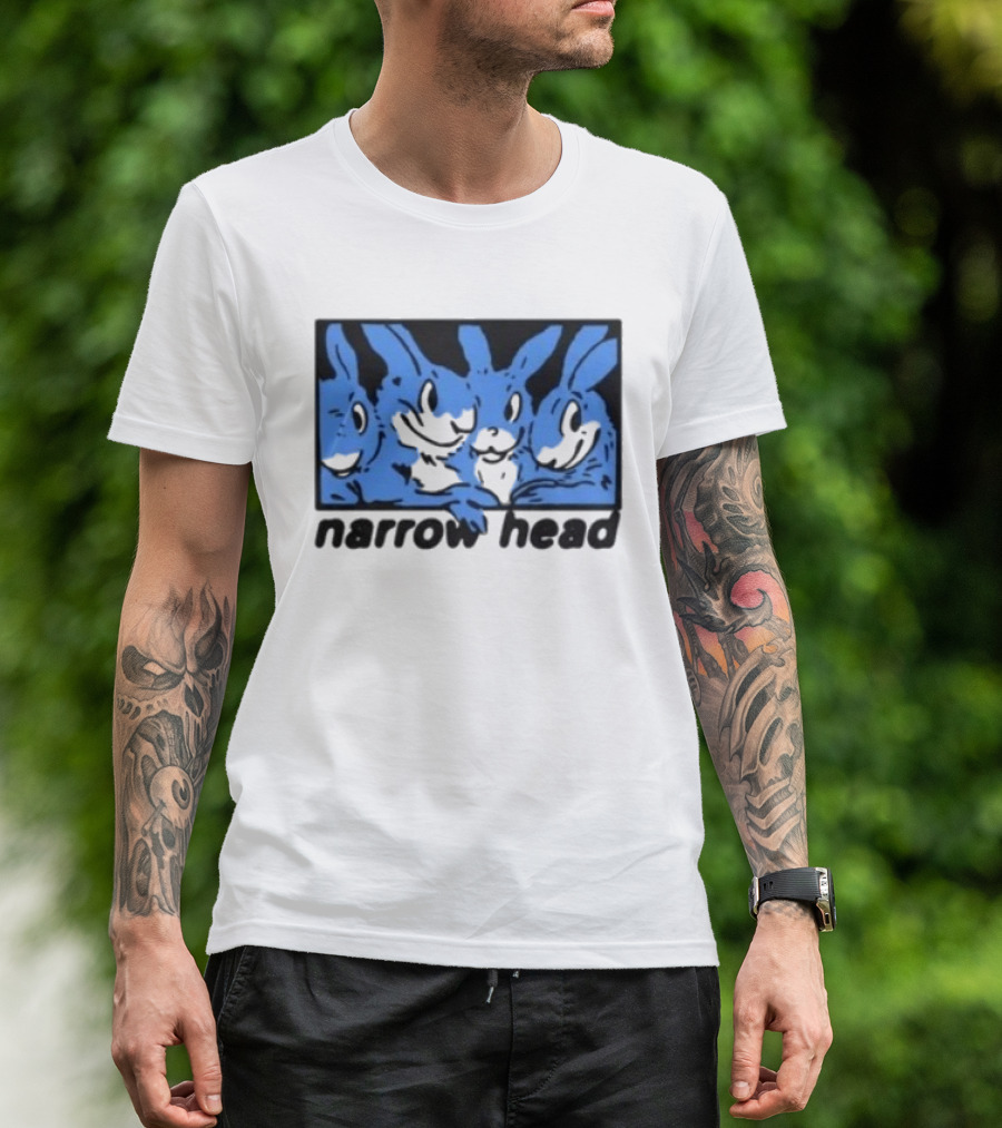 Narrow Head Four Rabbits Blue Black White T-Shirt