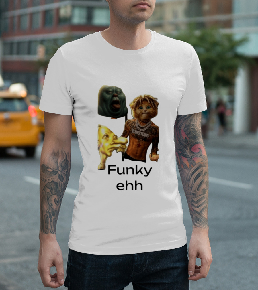 Neegy Funky Ehh Tung Tung Cat Tattoo Character Trio T-Shirt
