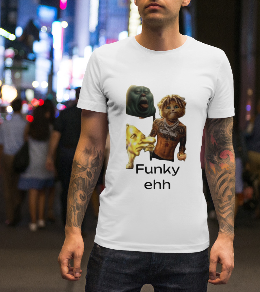 Neegy Funky Ehh Tung Tung Cat Tattoo Character Trio T-Shirt
