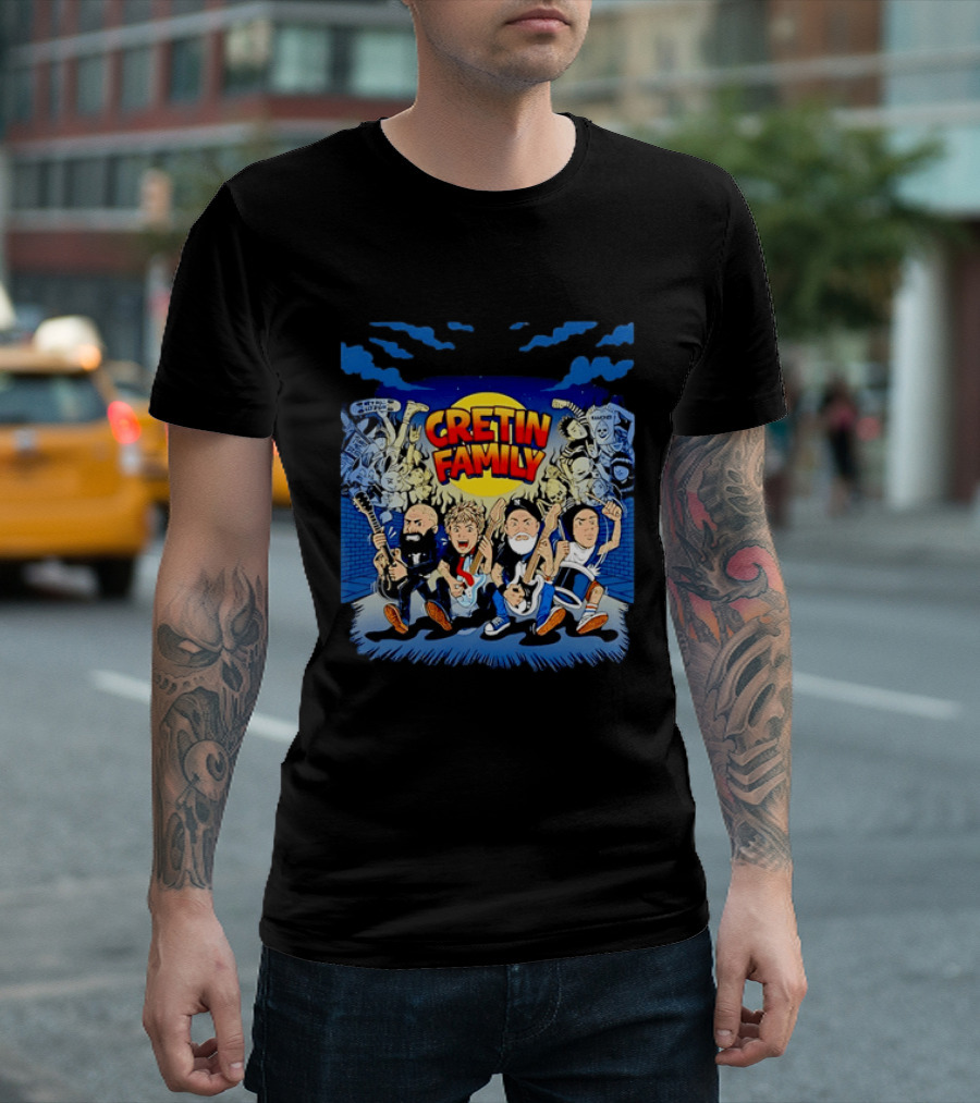 Cretin Family Ramones Cartoon Band Punk Rock Skull T-Shirt