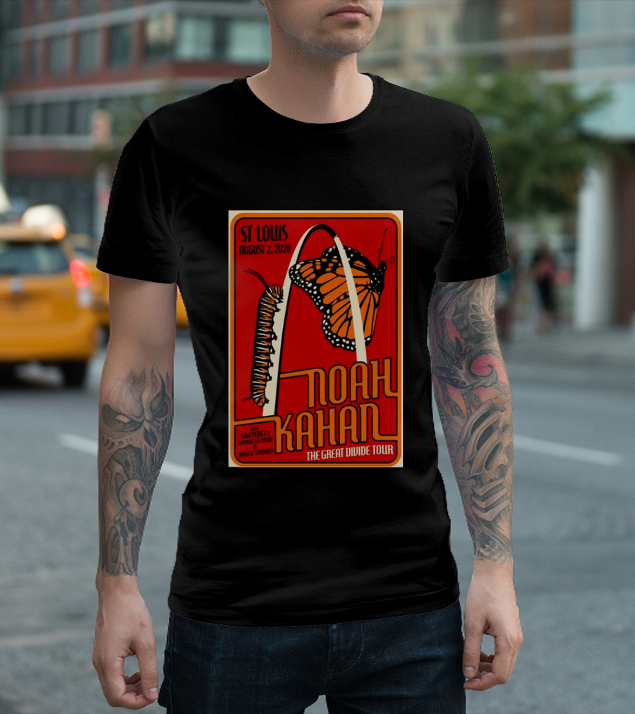 Noah Kahan August 2 2026 St Louis The Great Divide Tour Monarch Arch T-Shirt