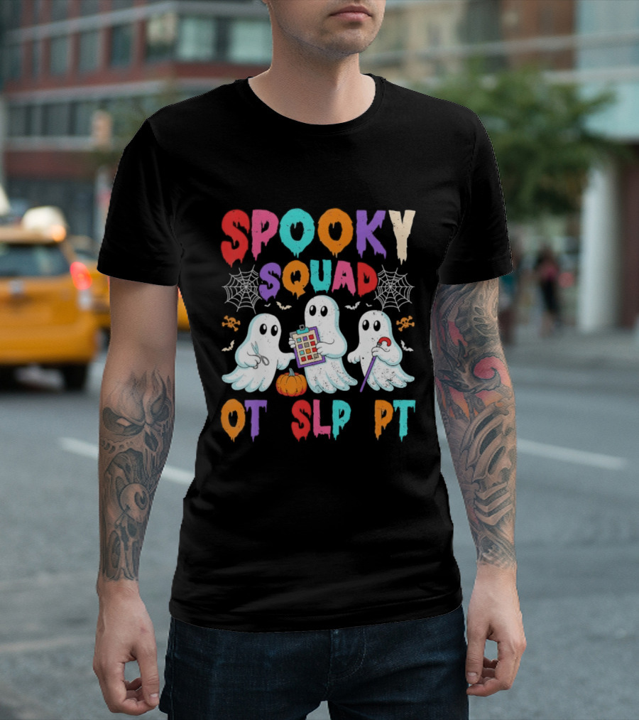 OT SLP PT Spooky Squad Halloween Ghosts Pumpkin Clipboard Lollipop T-Shirt