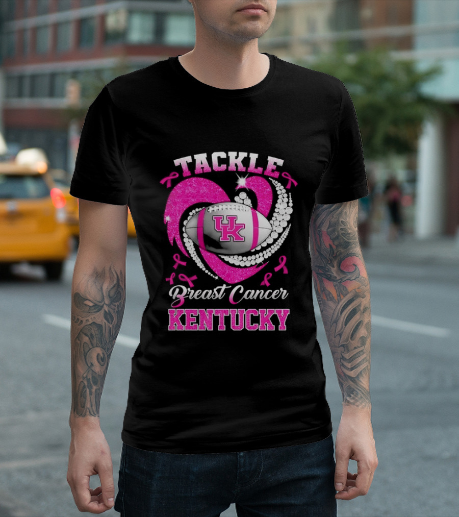 Tackle Breast Cancer Kentucky Wildcats UK Football Pink Ribbons T-Shirt