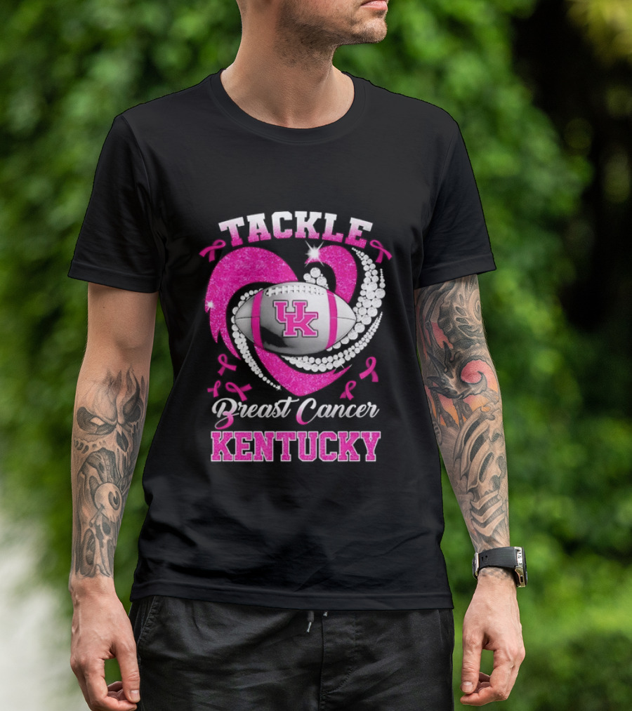 Tackle Breast Cancer Kentucky Wildcats UK Football Pink Ribbons T-Shirt