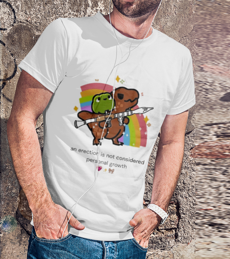 Original Rex Rocket An Erection Is Not Considered Personal Growth Rainbow Dinosaur Frog T-Shirt
