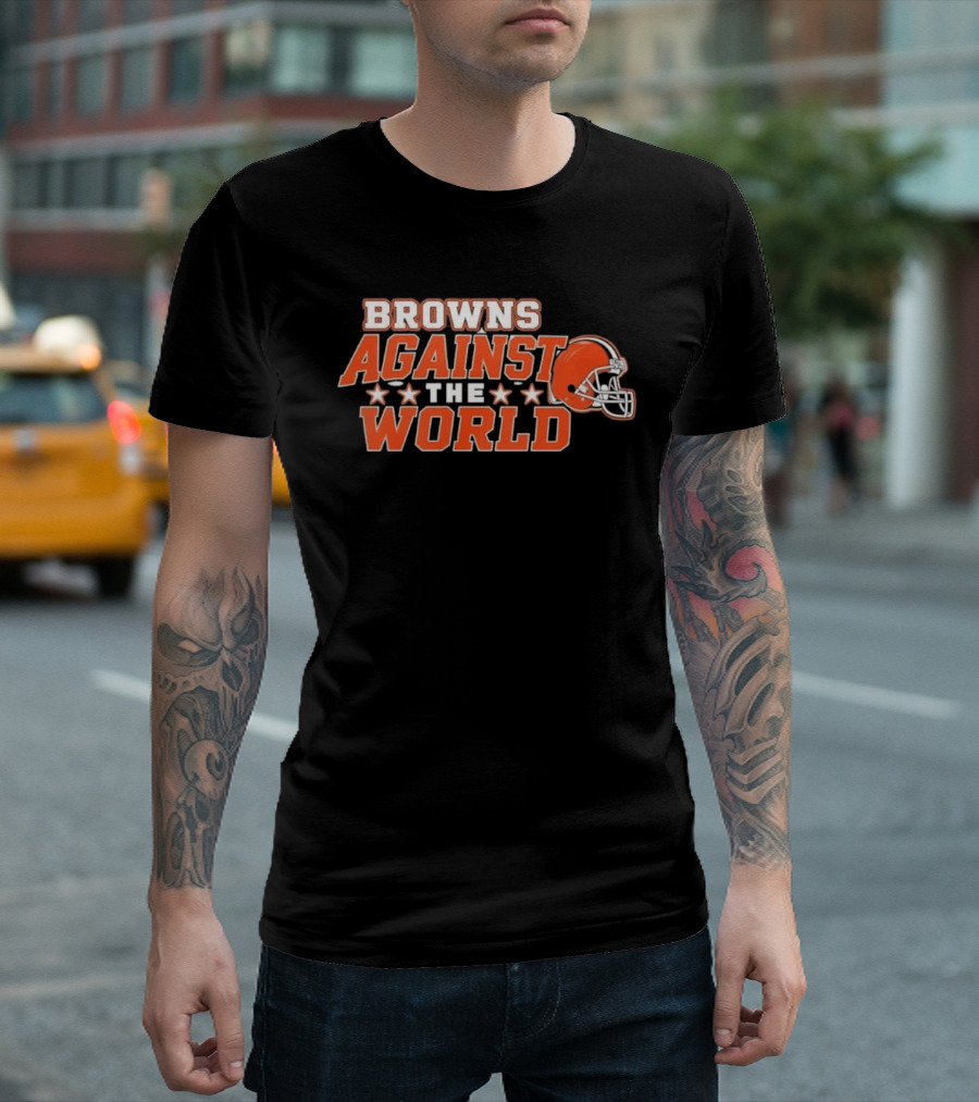 Browns Against The World Football Helmet Stars T-Shirt