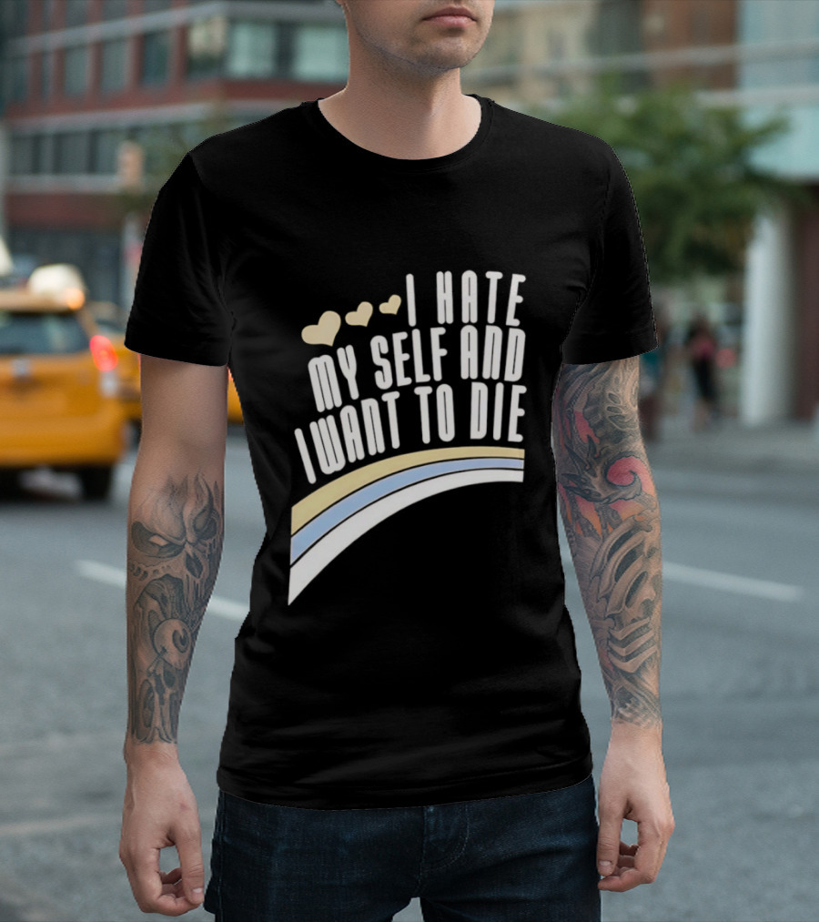 I Hate Myself And I Want To Die Nirvana Hearts Rainbow T-Shirt