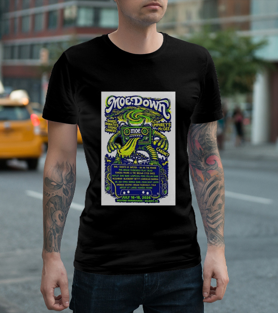 MoeDown July 16 18 2026 Westend Fairgrounds Gilbert PA Featuring Moe. Umphrey's McGee Daniel Donato's Cosmic Country Cabinet T-Shirt