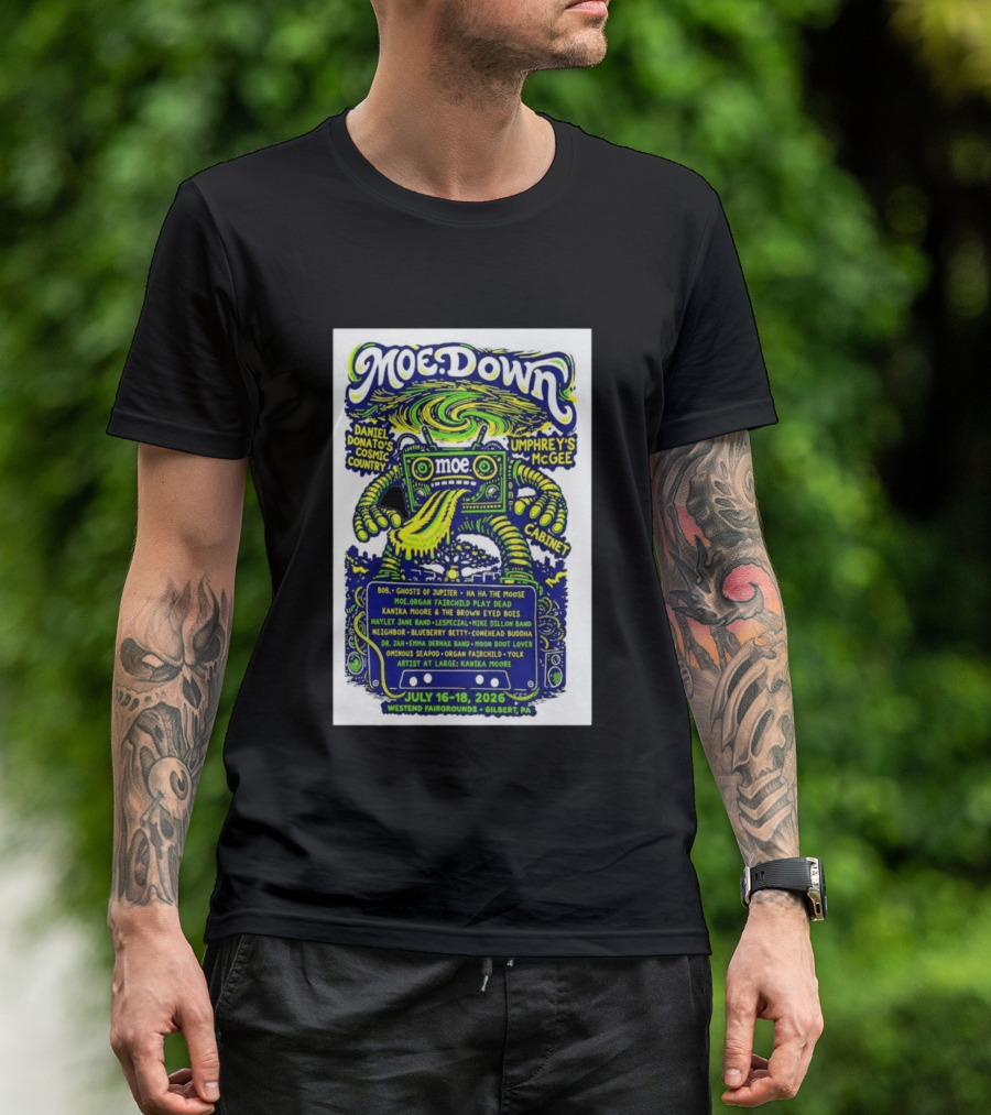 MoeDown July 16 18 2026 Westend Fairgrounds Gilbert PA Featuring Moe. Umphrey's McGee Daniel Donato's Cosmic Country Cabinet T-Shirt