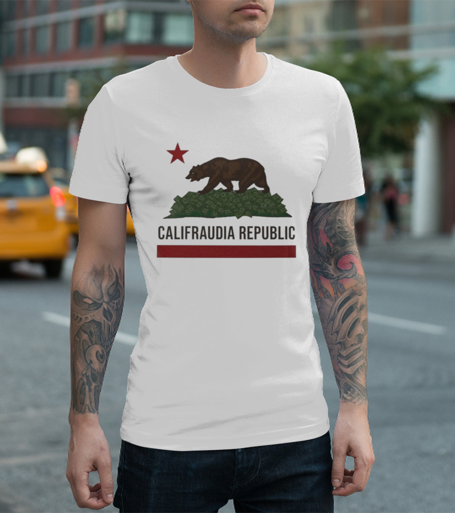 Califraudia Republic Bear Flag With Red Star T-Shirt
