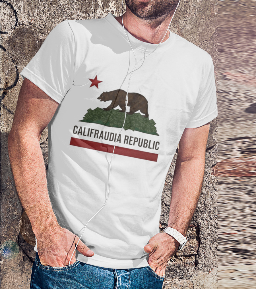 Califraudia Republic Bear Flag With Red Star T-Shirt